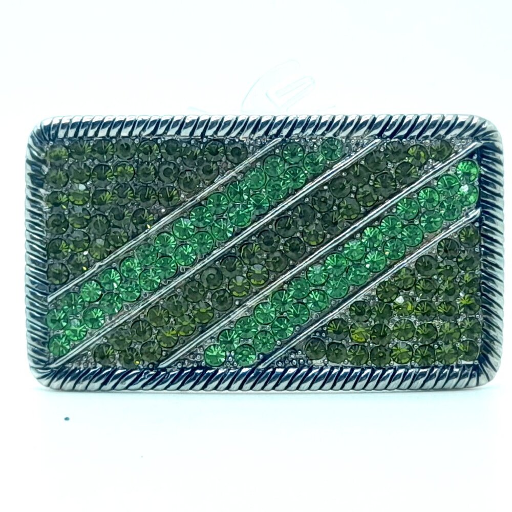 Bohemian style Fashion rectangle Belt Buckle with green & dk green Rhinestone